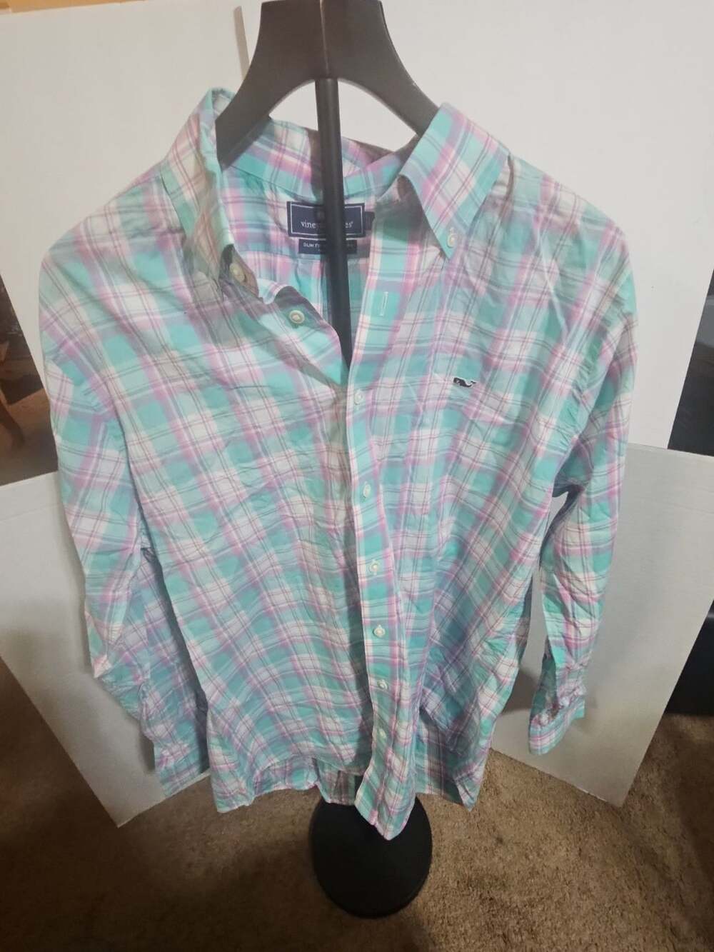 Vineyard Vines Slim Fit Whale Shirt Size L Plaid Long Sleeve Button Down
